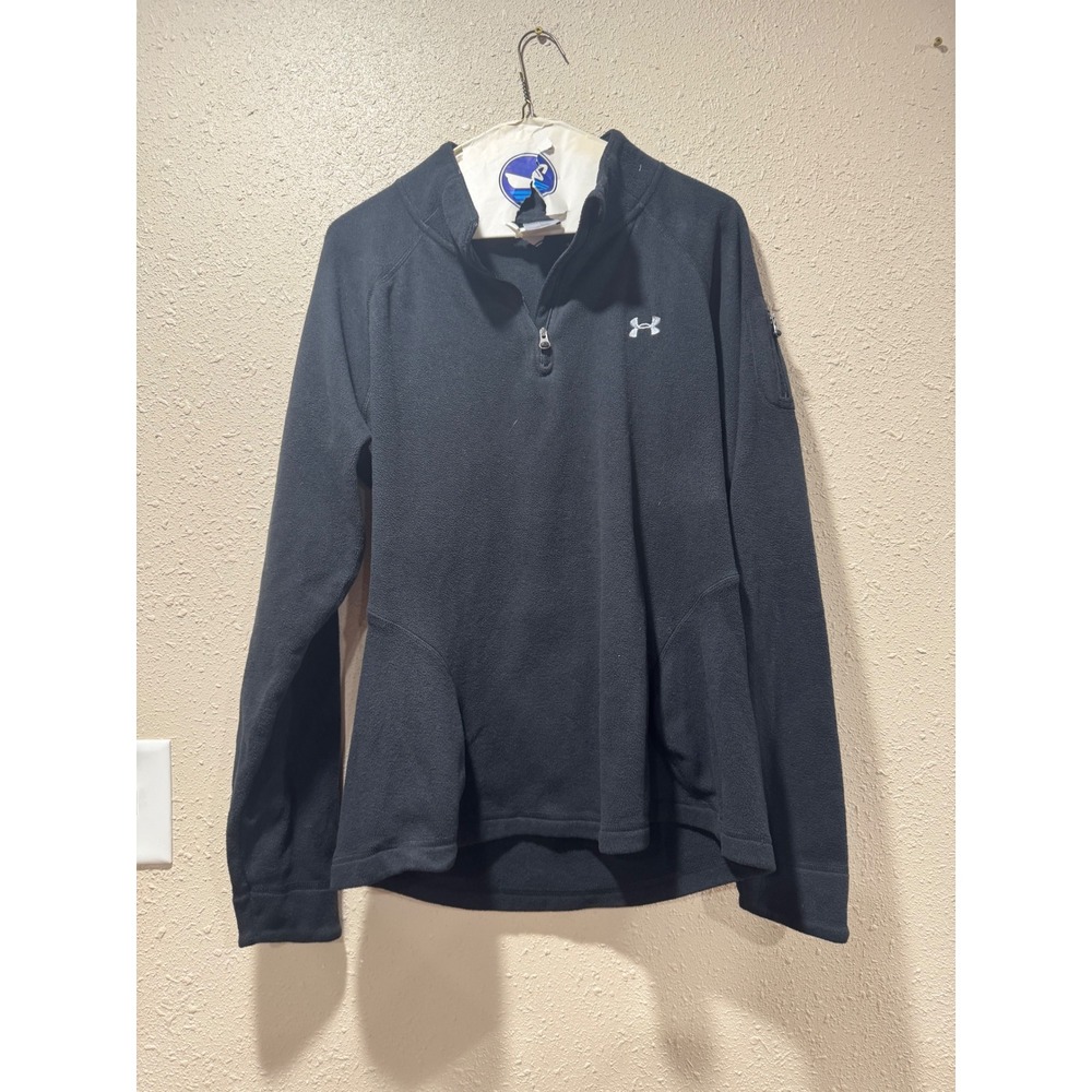 Under Armour Womens Black Quarter Zip Fleece Pullover Jacket Arm Pocket Large